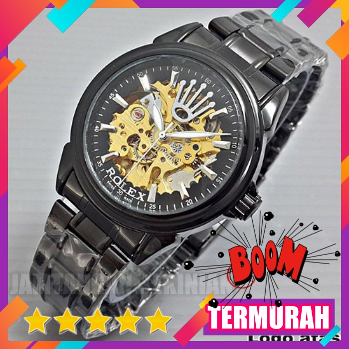 Jam Tangan Pria / Jam Tangan Cowok / Jam Tangan Murah / Rolex Warna Hitam rantai gratis box