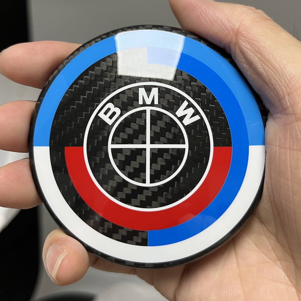 Stiker Emblem Logo BMW F01 F02 F05 F06 F11 F12 F15 F16 F25 50th Anniversary Bahan Karbon Fiber