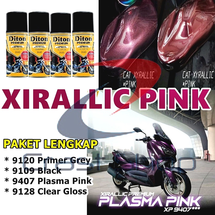 Paket Lengkap Cat Pilox Semprot Diton Premium XP 9407 Xirallic Plasma Pink 400cc Warna Merah Muda Se