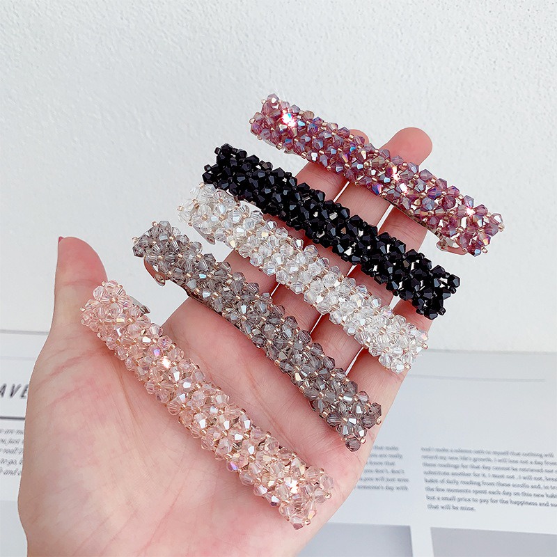 Jepit Rambut Barrette Kristal 9cm Jepit Otomatis Rhinestone Korea Wanita Dewasa Handmade Beaded Crystal Fashion Hair Clip