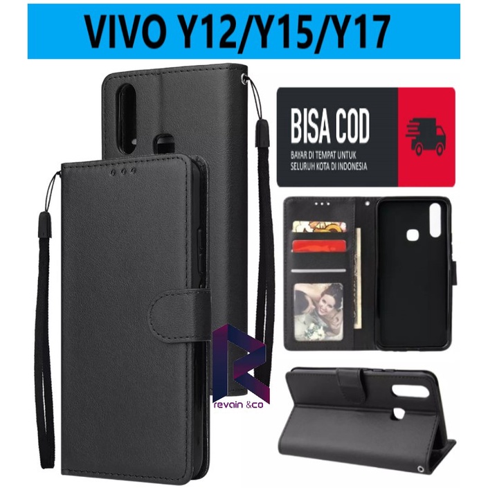 CASING VIVO Y12 Y15 Y17 FLIP WALLET LEATHER KULIT PREMIUM SARUNG BUKA TUTUP FLIP CASE VIVO Y12/Y15/Y17