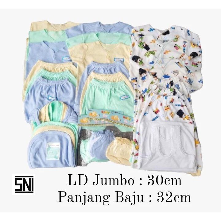 Paket Platinum Perlengkapan Baju Bayi celana kado jumper singlet sarung tangan topi baru lahir dan Jumbo SNI 30pcs Promo 8.8