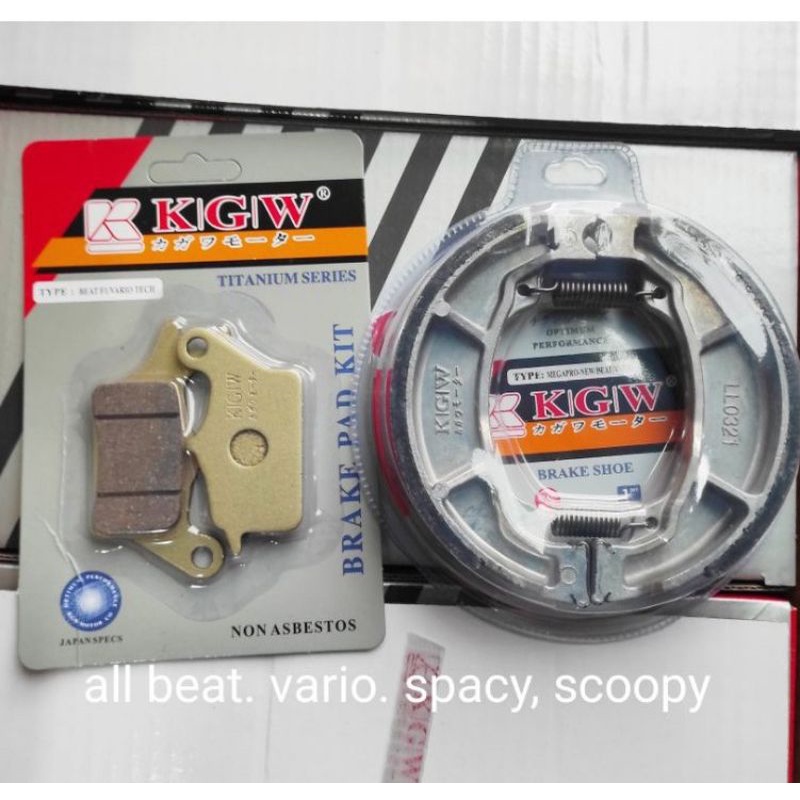 PAKET KAMPAS REM DEPAN+ BELAKANG KGW UNTUK MATIC HONDA BEAT,SCOOPY,VARIO