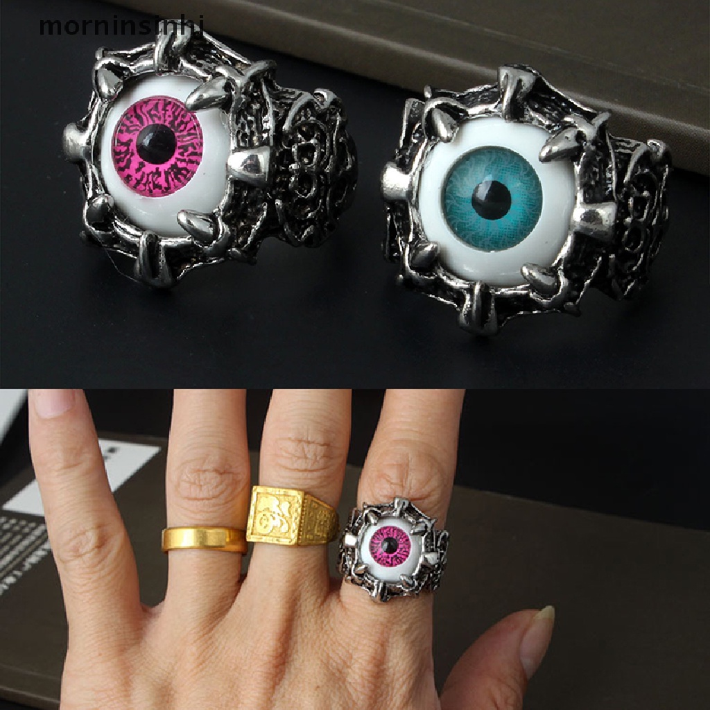 Cincin Desain Mata Setan Bahan Stainless Steel Gaya Punk Untuk Pria