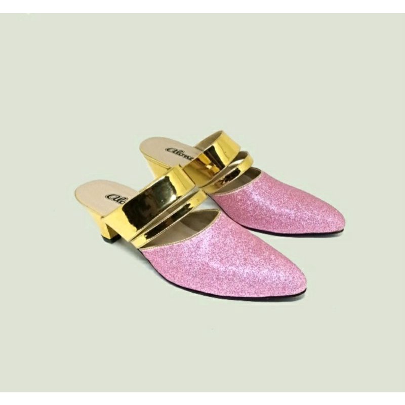 Alona Sepatu Bustong Tiana Pengantin Wanita Big Size 41-45 / Slop Akad Pesta Size Gede Besar Silver Glamour, 44