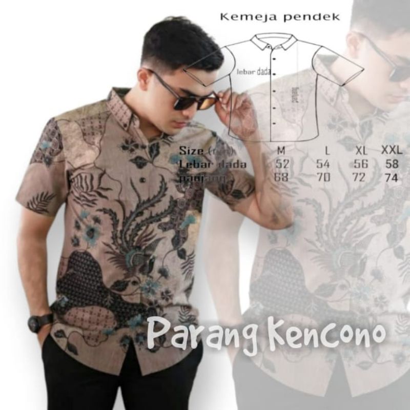 Batik Pria Lengan Pendek premium BATIK BERKAH HRB026 motif KERATONAN Kode 002 size M L XL