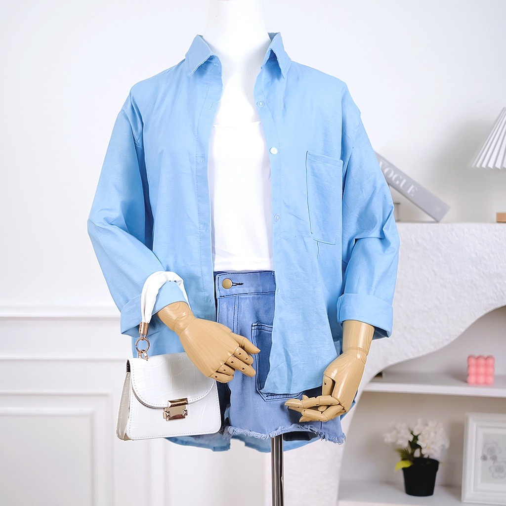 KEMEJA OVERSIZE POLOS LINEN BASIC KANTONG
