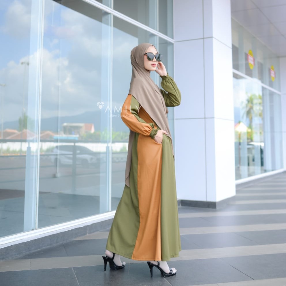 GAMIS AMILY HIJAB GWEN DRESS SIMPELPOLOS FASHION MUSLIM SYARI KATUN ELEGANT TERBARU RUFFLE BUSUI