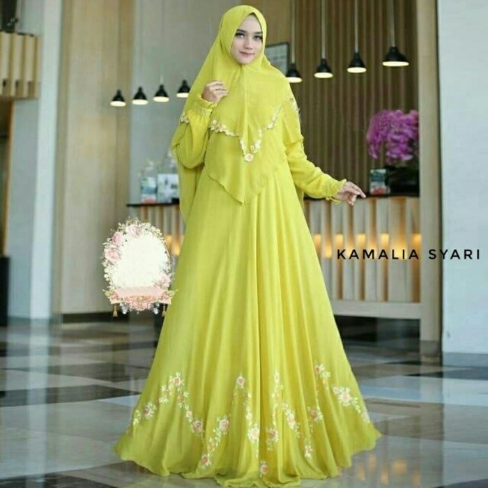 PREMIUM GAMIS KAMALIA SYARI CERUTY PREMIUM (LIME) GAMIS PESTA