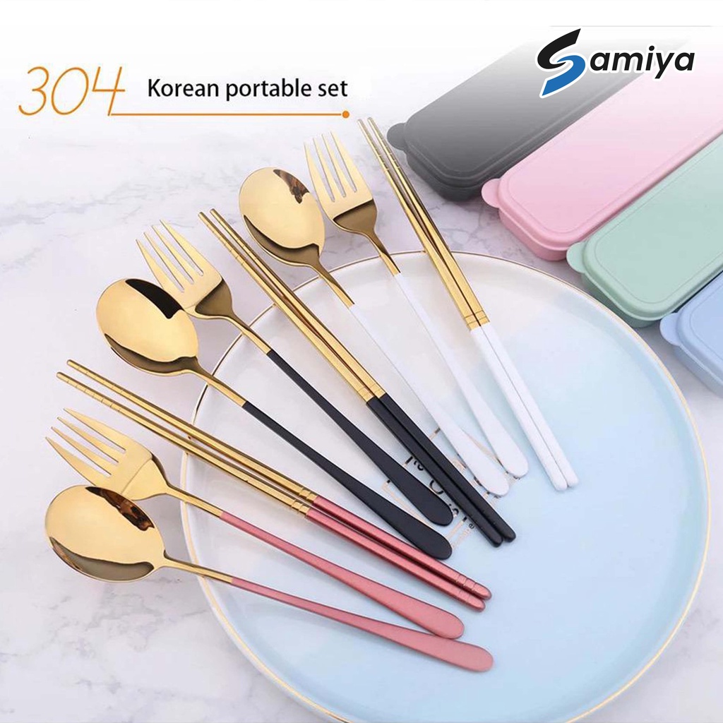 spoon fork chopstick korea 304 gold series color handle / sendok garpu sumpit korea set 304 premium