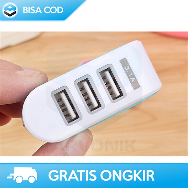 ADAPTER CHARGING 3 PORT USB BY EKA TRAVEL CHARGER COLOKAN EU LED 5V