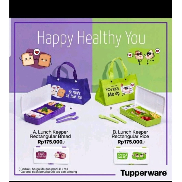 Tempat makan Tupperware Lunch keeper ungu & hijau