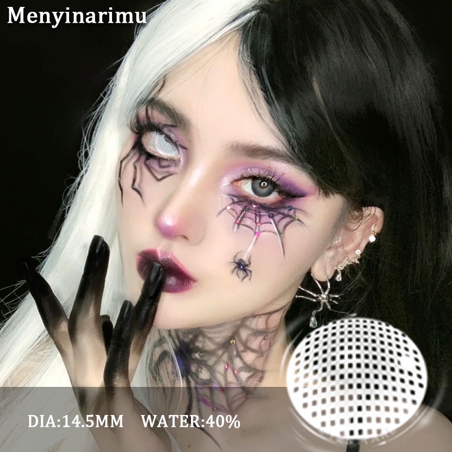 （COD）Softlens 2022 Karakter New 1Pasang White Eye Suasana Horor Cosplay Jaringan Putih Lensa Kontak Warna Diameter 14.5MM Halloween Softlens Mata Softlens Mata Atmosfer Horor Putih Seni Gotik