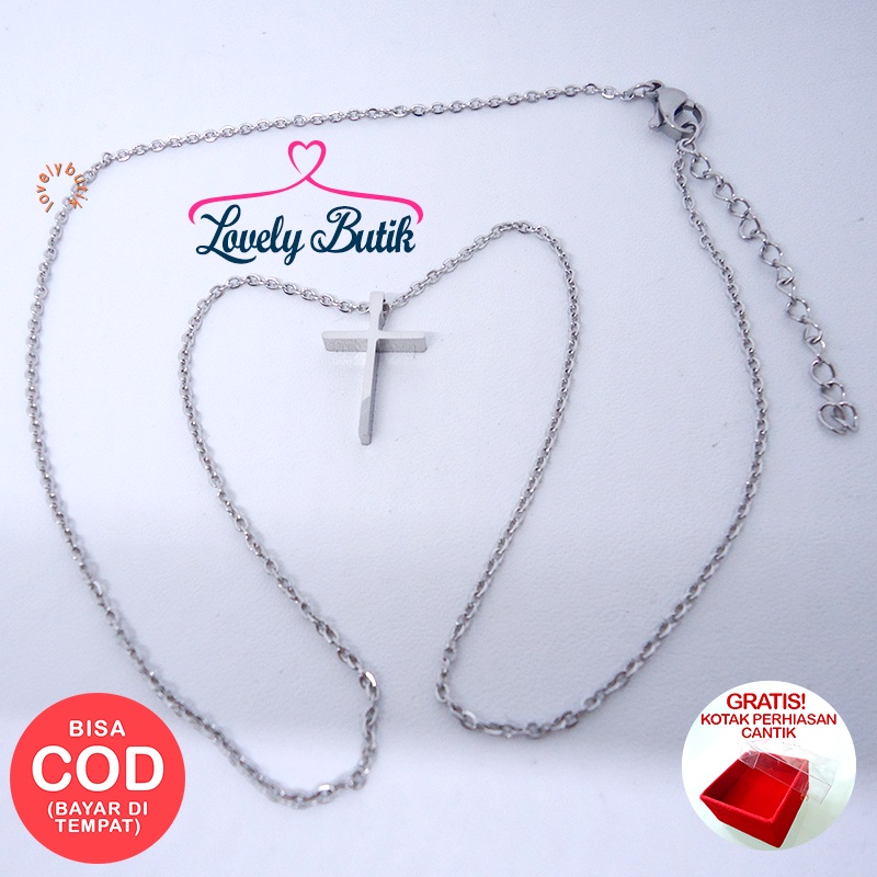 Lovelybutik - Kalung salib Titanium Anti Karat Kalung Peace Titanium Wanita Ukuran 45 cm BONUS KOTAK PERHIASAN