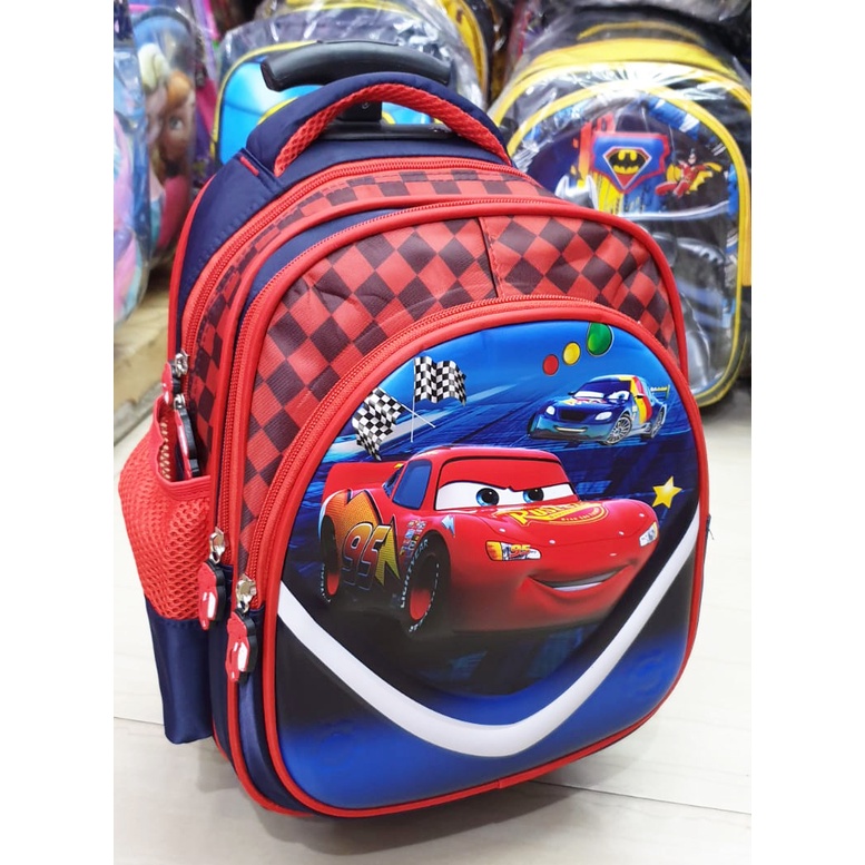 Tas DORONG Trolley Anak Sekolah TK / Play Group / PAUD SUPER JAGOAN HERO - BUAYA DINO DINOSOURUS - ROBOT ROCKET TIMBUL GLOSSY 3 RESLETING IMPORT ( Luwi Gogo Kumbang 12inch )