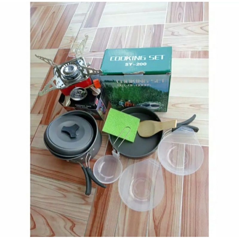 Paket alat masak gunung sy200 + kompor portable kotak alat masak camping / set masak camping