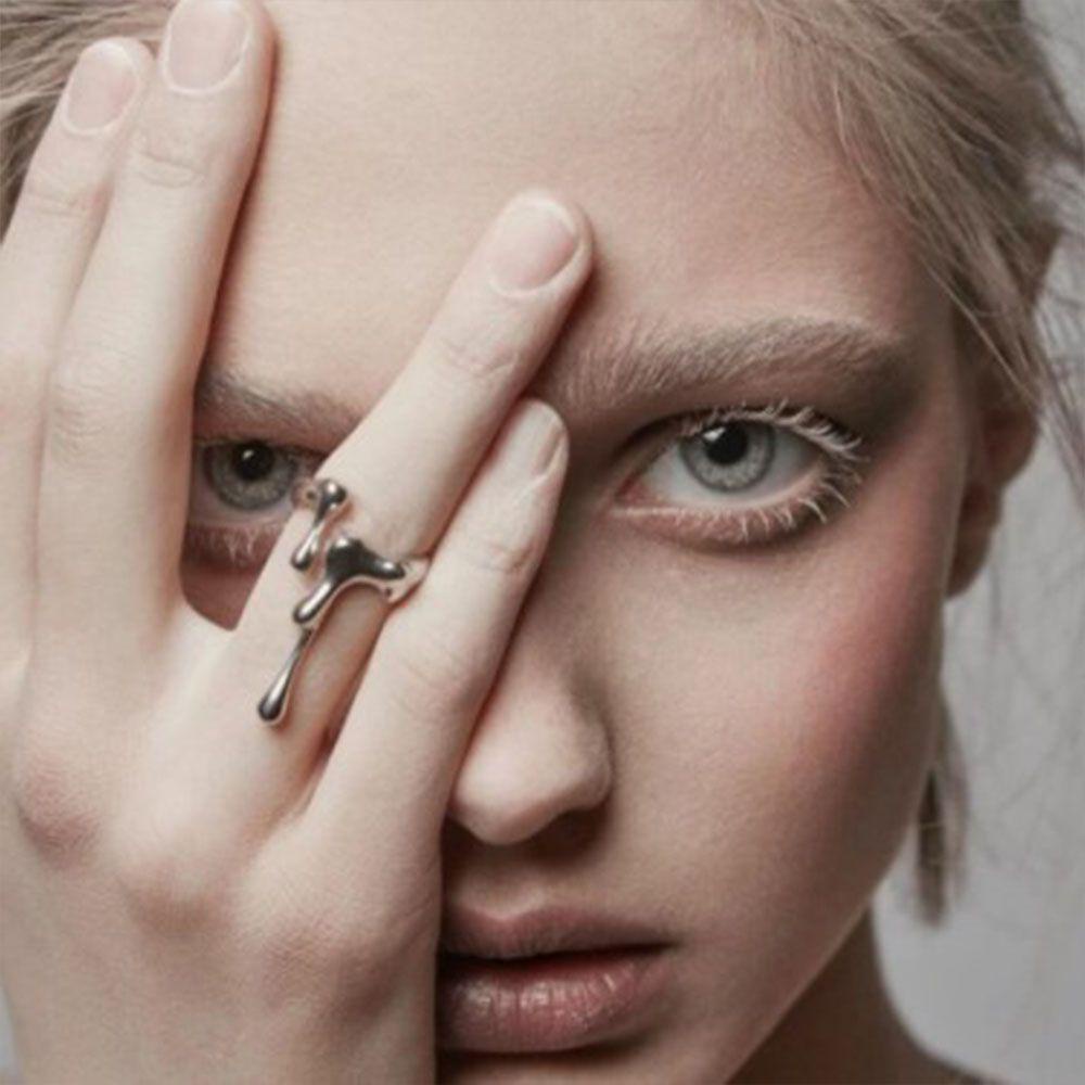 Mxbeauty Lava Bentuk Cincin Terbuka Fashion Sederhana Pria Pasangan Hip Pop Kepribadian Gaya Korea Gesper Jari