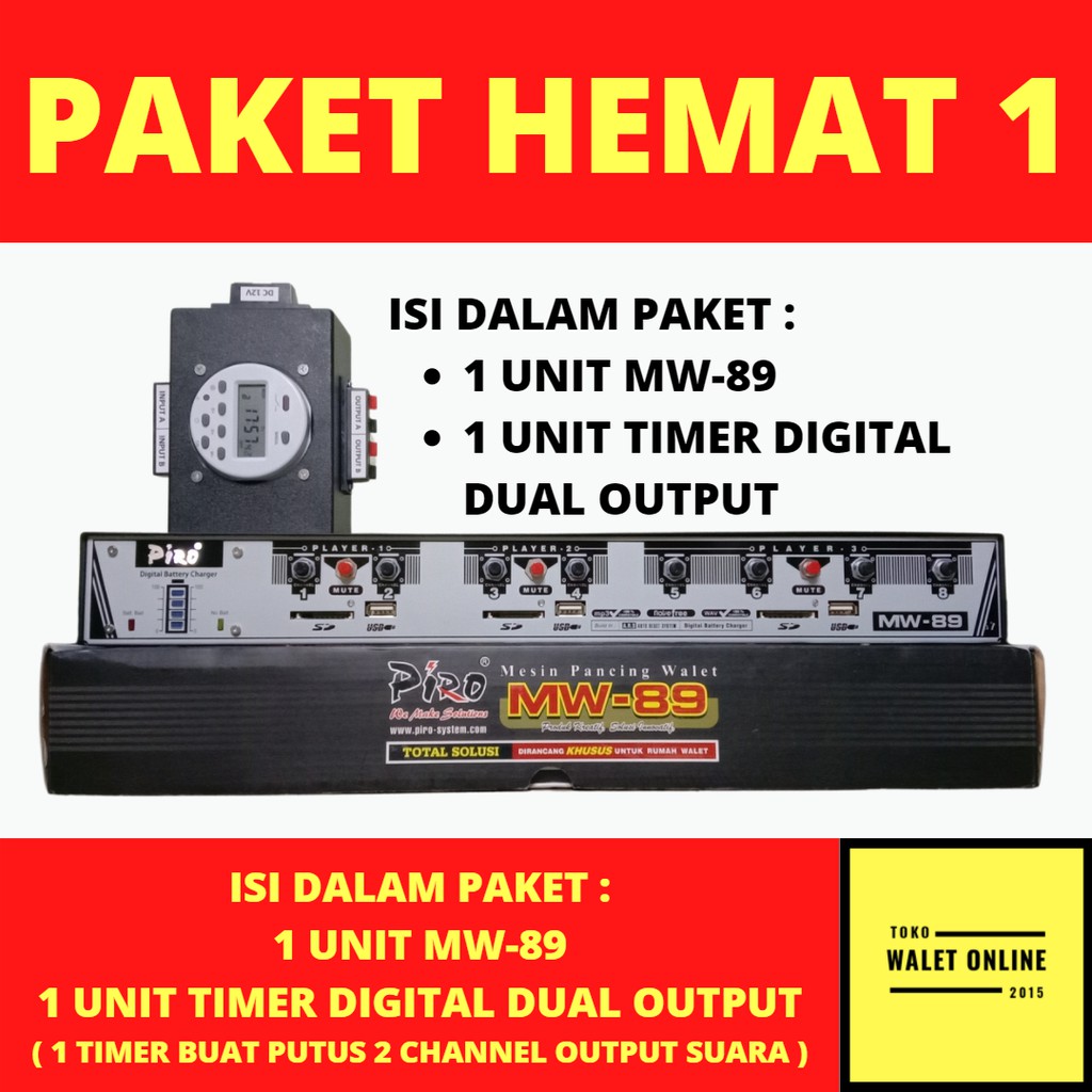 AMPLIFIER WALET PIRO MW 89 + TIMER PUTUS SUARA PANGGIL TARIK, PAKET PLAYER POWER AMPLI MESIN RUMAH W