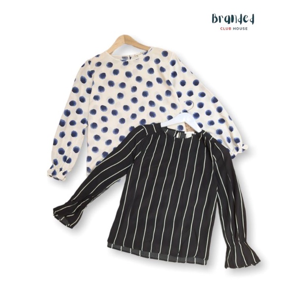 Blouse H&M HM Motif Lengan Panjang Long Sleeve