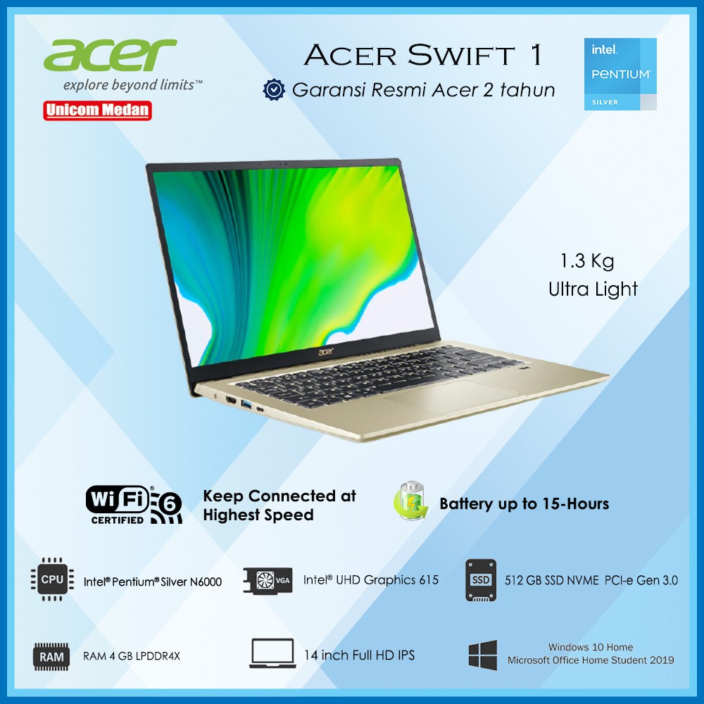 Acer Swift 1 Pentium Silver N6000 4GB 512 SSD OHS FHD