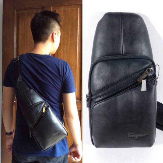 Tas selempang pria, sling bag, tas kulit pria, Tas SALVATORE FERRAGAMO 188 BLACK