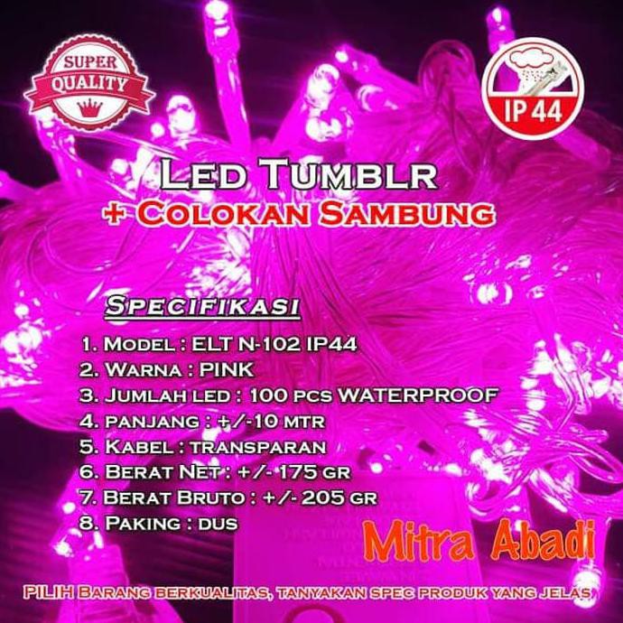 BE5T QUALITY Lampu Natal Hias LED Pink/Merah Muda Lurus + Colokan Sambung Female