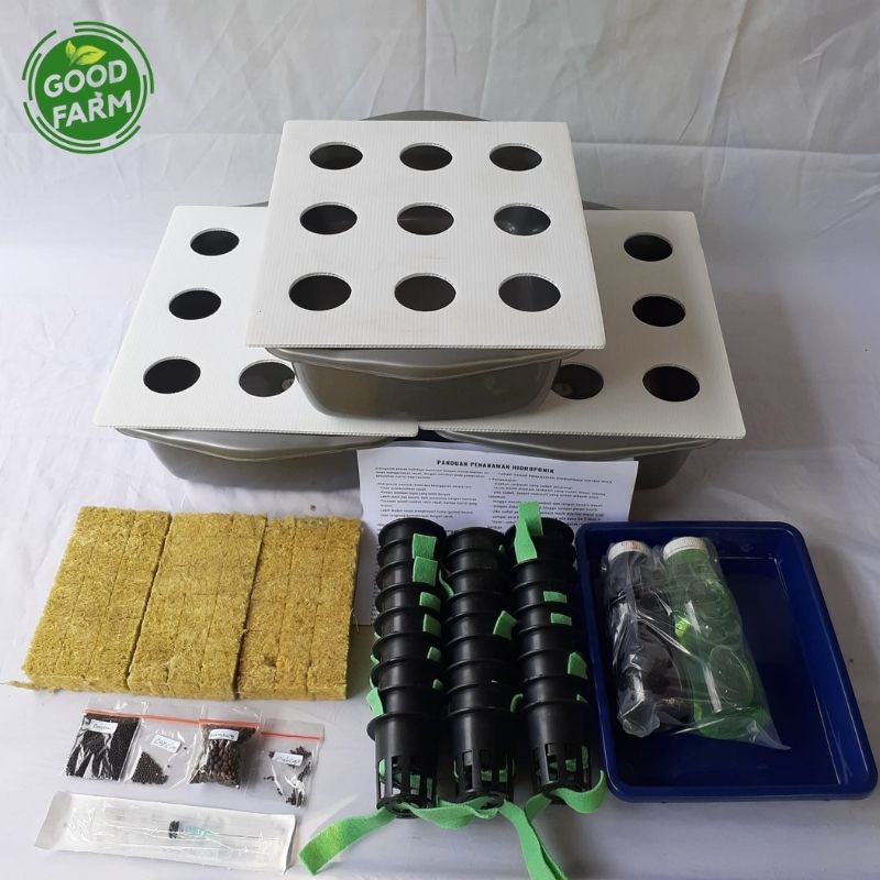 PAKET HIDROPONIK LENGKAP 27 LUBANG 3 BAK-SL | PAKET HIDROPONIK PEMULA | PAKET HIDROPONIK MURAH