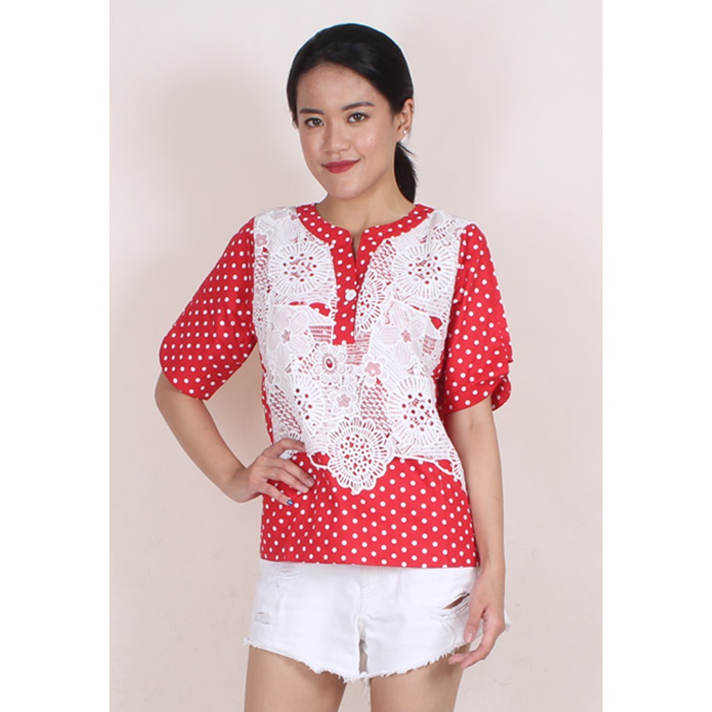 BLOUSE KATUN POLKADOT KOMBINASI BRUCAD ANITA VTA
