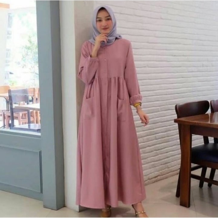 Baju Gamis Wanita Muslim Terbaru Sandira Dress cantik Murah kekinian GMS01 WN 1-POKITA PINK