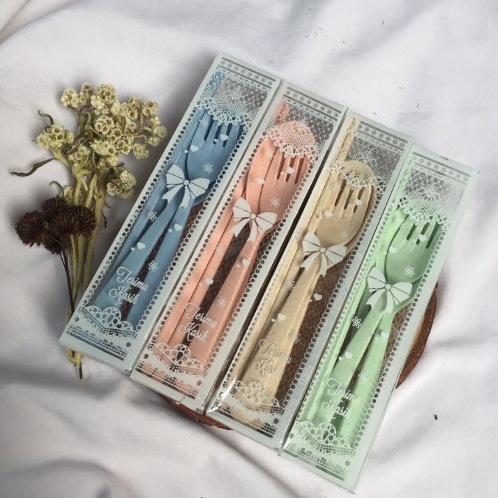 Tableware Sendok Garpu Sumpit Set Jerami Gandum Import Wheat Fiber Souvenir Suvenir
