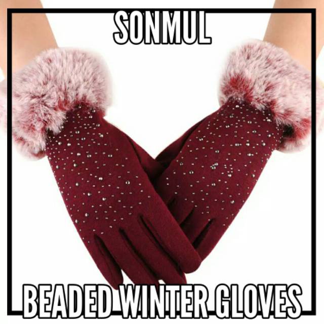 WOMAN WINTER BEADED GLOVES TOUCHSCREEN SARUNG TANGAN WANITA MUSIM DINGIN LAYAR SENTUH
