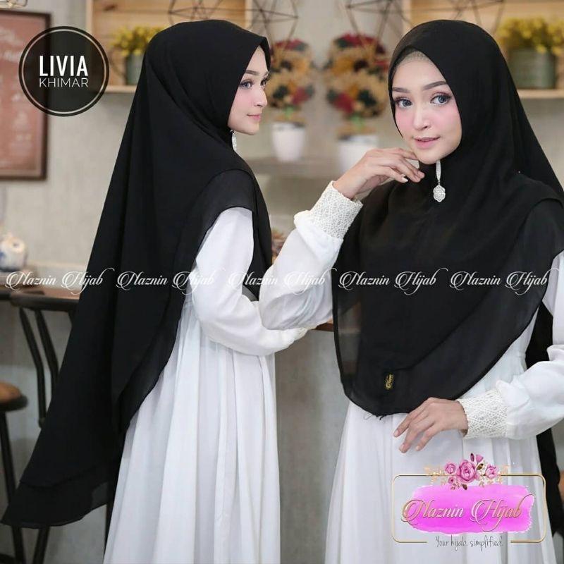 Hijab Terbaru Murah Jilbab Khimar Dua Layer Livia Khimar Ceruttti 2 Layer Hijab Instan Pet Antem