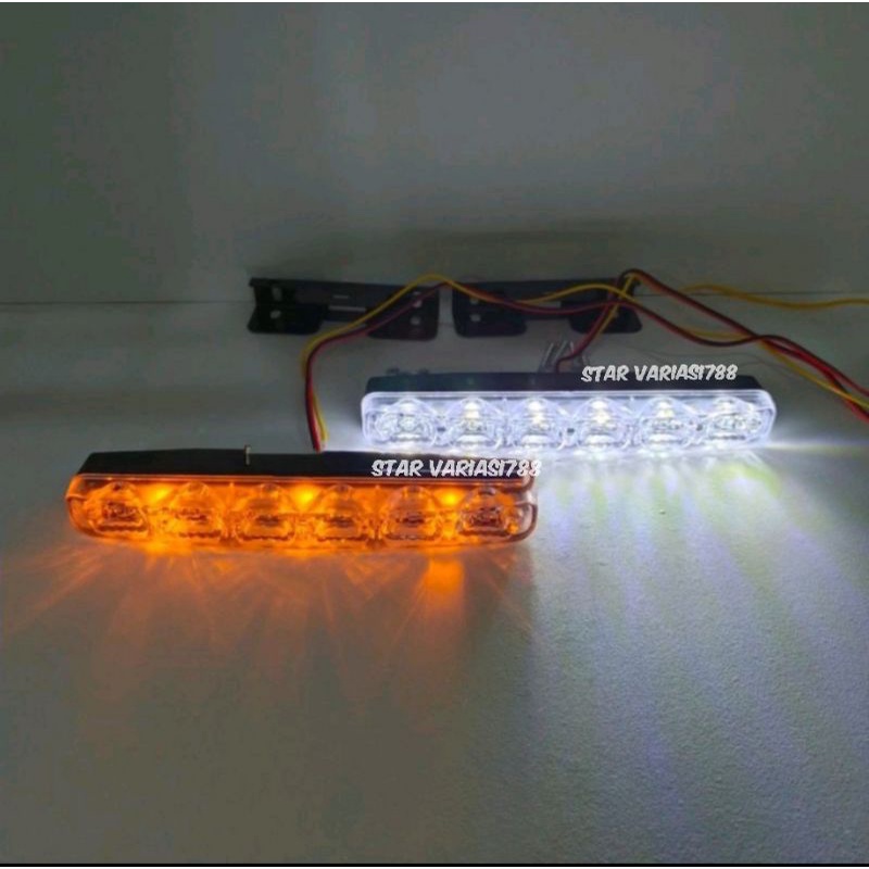 Sepasang Lampu LED DRL 6 mata 2 mode senja dan sen sein mobil universal waterproof LED DRL