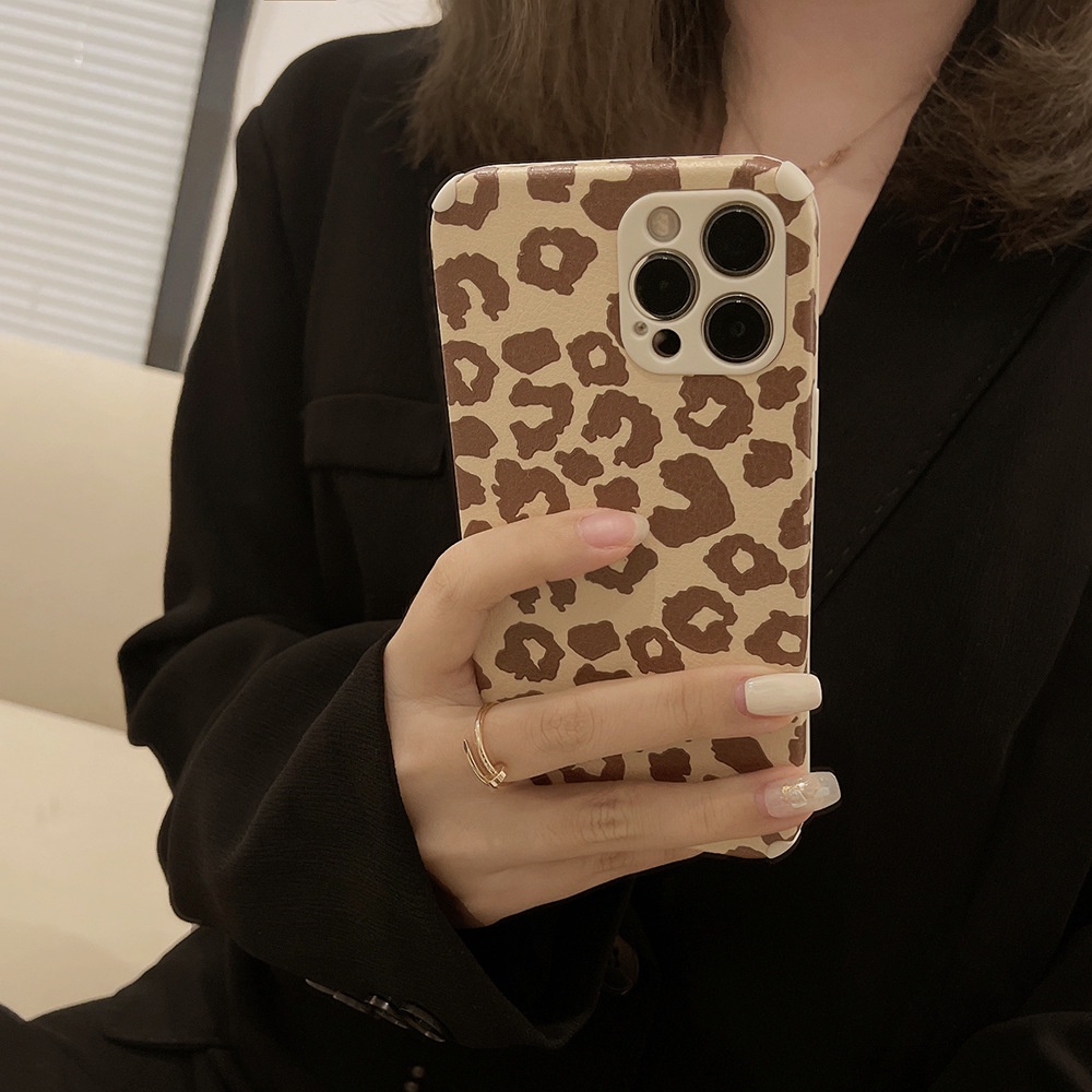 IPHONE Case Cover Handphone Lembut Serat Kulit Motif Leopard Untuk Iphone14 13 12 Mini11 Pro Max X XS XR 87 PLUS