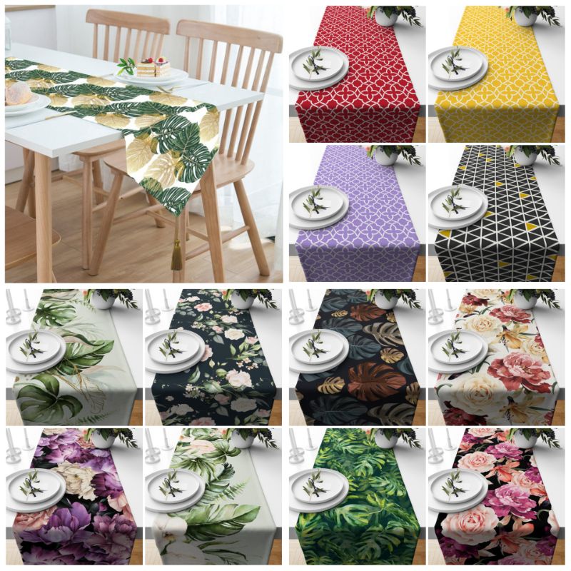 TABLE RUNNER 230X40 CM PANJANG TAPLAK MEJA PRINT MOTIF MIX / ABSTRAK