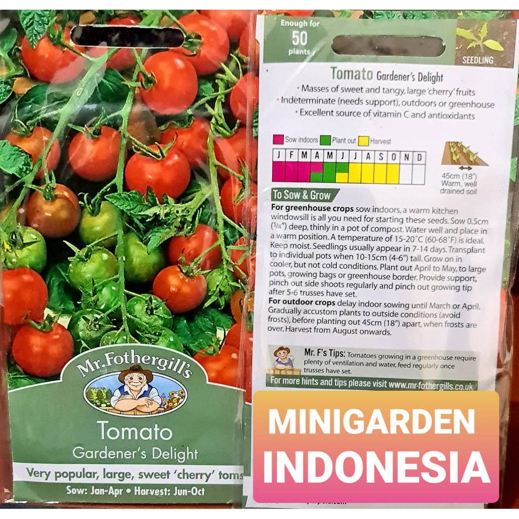 BENIH TOMAT CHERRY GARDENERS DELIGHT PACK 75 BIJI bibit sayur buah tomat mini merah import F1 Mr. Fothergillas cerry chery ceri merah