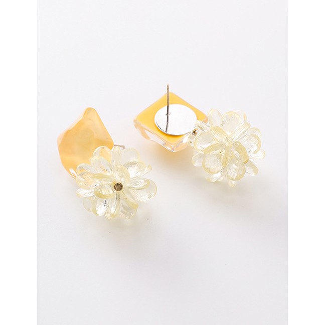 LRC Anting Tusuk Fashion 925 Silver Needle Irregular Square Crystal Flower Earrings F89320