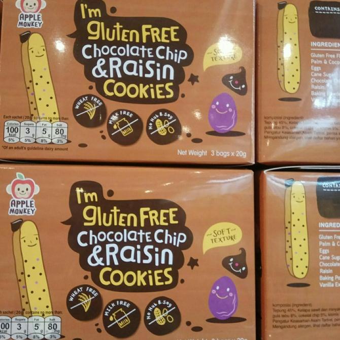 >>>>>] Apple monkey I'm Gluten free Chocolate chip & Raisin Cookies 60 gr