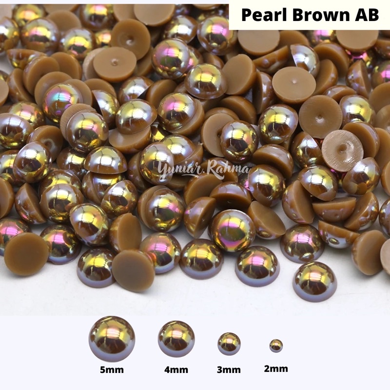 HALF PEARL BROWN AB size 2,3,4,5mm aksesoris henna nail art mutiara belah