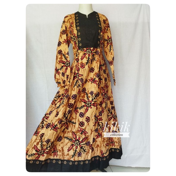 Gamis Katun Batik Long Dress Wanita Busui Friendly Pakaian Motif Tradisional Adem Murah Tunik Mojoke