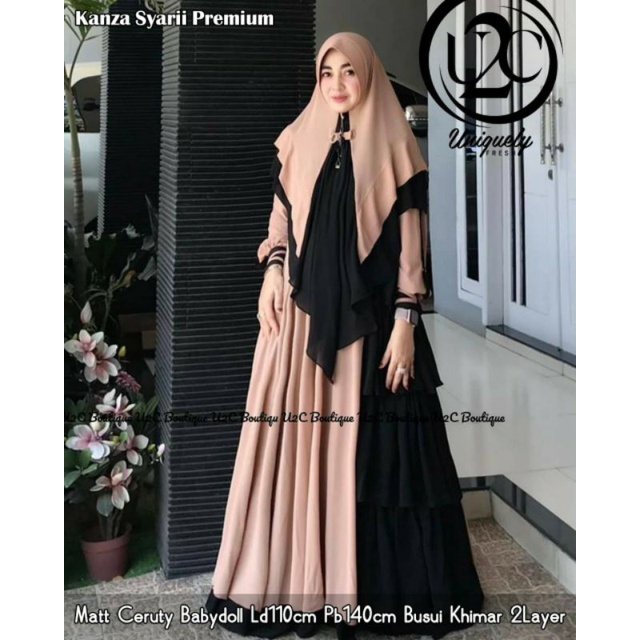 gamis syari pesta ceruty babydoll set khimar busui kanza syari premium