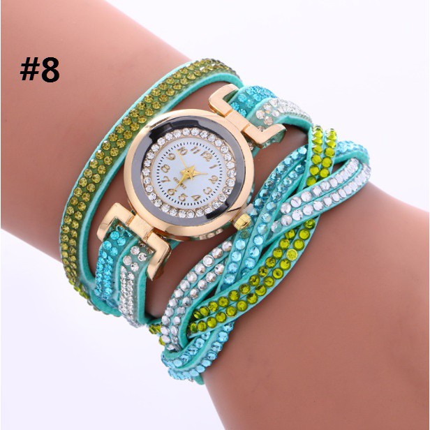 Jam Tangan Lilit Gelang Wanita #56 RAINBOW Korea Fashion Women Bracelet Watch Kulit PU Rhinestone