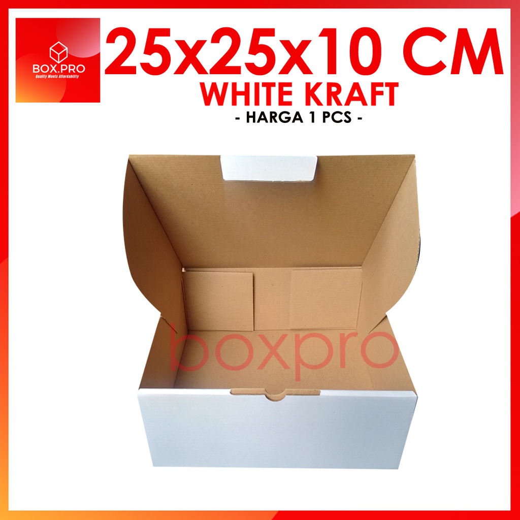 

Kardus PUTIH uk 25x25x10 cm (ECER) Die Cut Box Kotak Packing Aksesoris Baju Makanan Pizza Hijab Kue