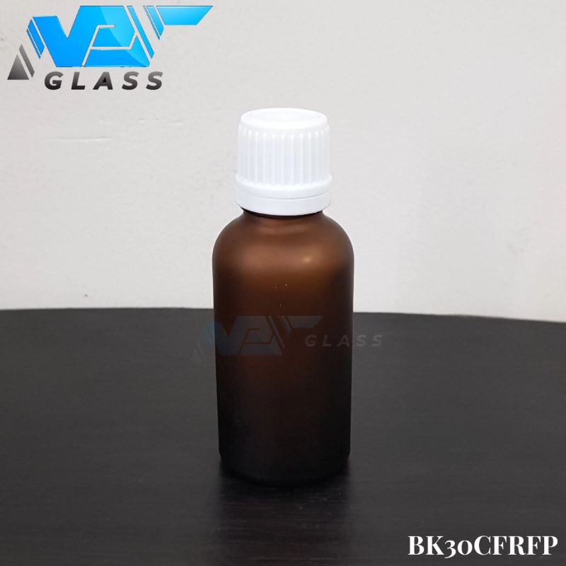 botok kaca 30ml coklat amber doff frosted tutup filler putih