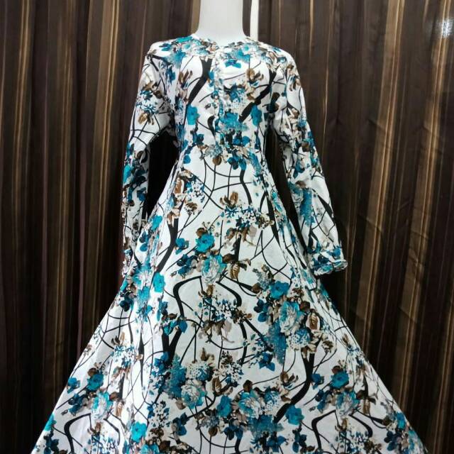 Gamis katun korea motif akar bunga besar