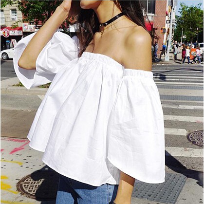 Blouse Wanita 2016 Sexy slash neck ruffles women tops Off shoulder beach summer style tops Women
