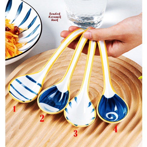 ISI 2 PCS Sendok Keramik Unik sendok makan keramik sendok kuah keramik tebal Japan style sendok ramen-SENDOK KERAMIK