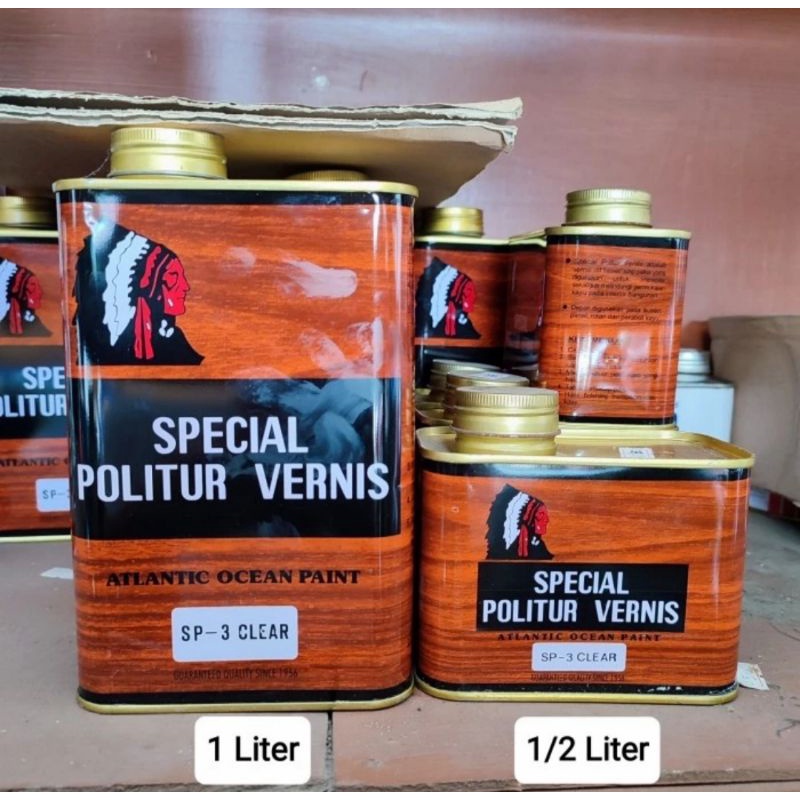 NEW Cat Vernis Politur Plitur Kayu Dayak 1 Liter 1/2 Liter indian clear bening mengkilap gloss