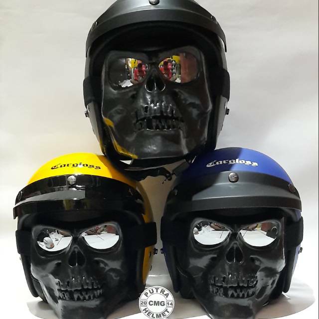 PROMO PAKET HELM CARGLOSS ORIGINAL CFM RETRO GOOGLE MASK TENGKORAK