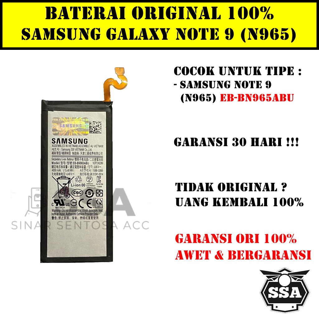 Baterai Original 100% Samsung Galaxy Note 9 N965 EB-BN965ABU Batre Batrai Battery Batrei Batere Batu HP ORI GARANSI Awet